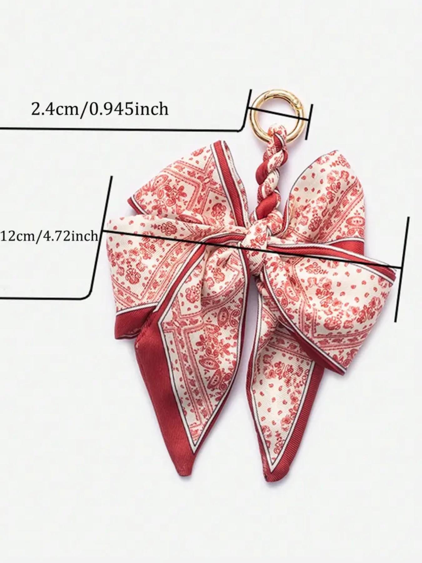 Elegant Bow Bag Charm-Floral Scarf Keychain wit..