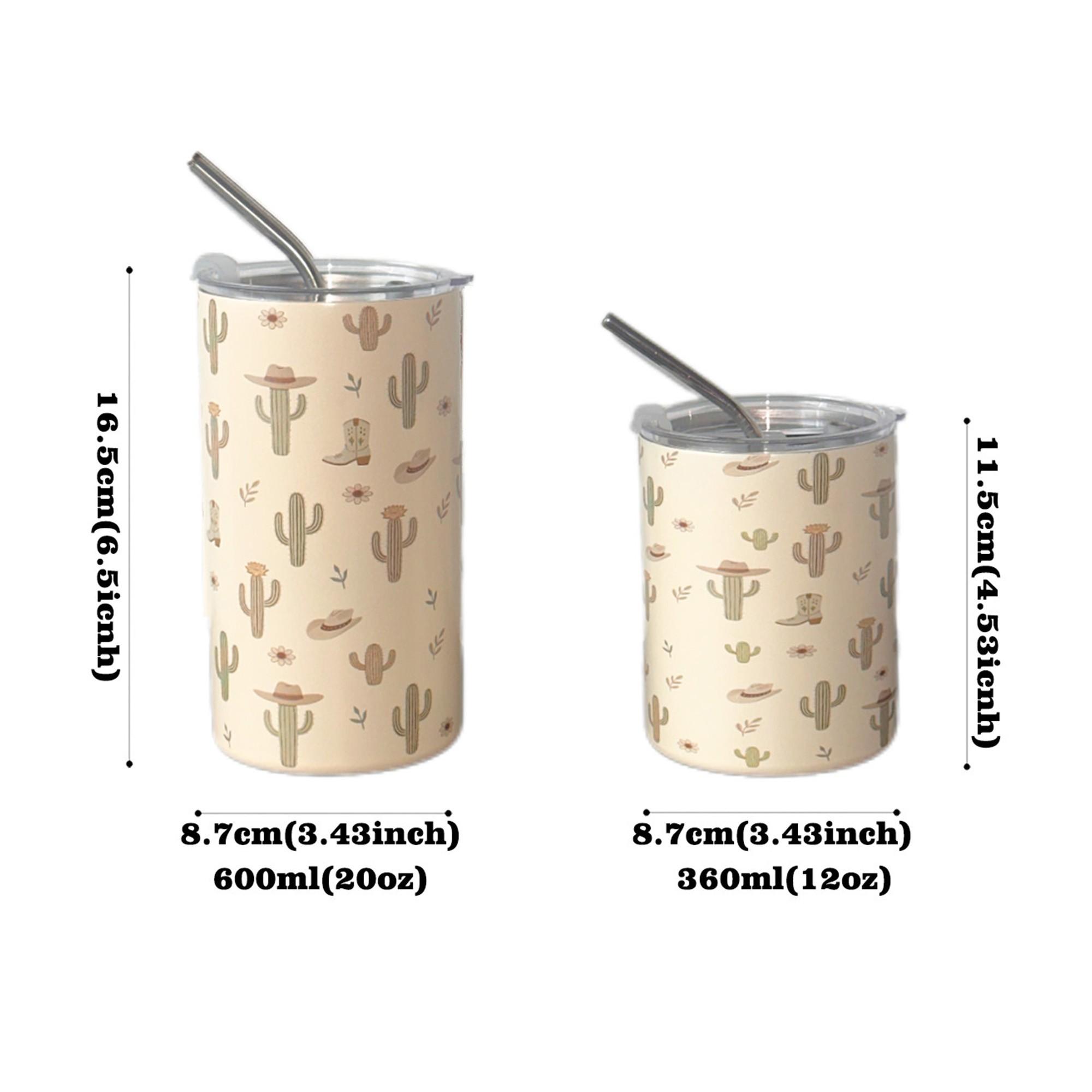 Cactus Pattern Dual-Layer Stainless Steel Insulated Cup, 360ML-600ML, Vacuum Bottle, Travel Mug, Gift for Holidays and Birthdays