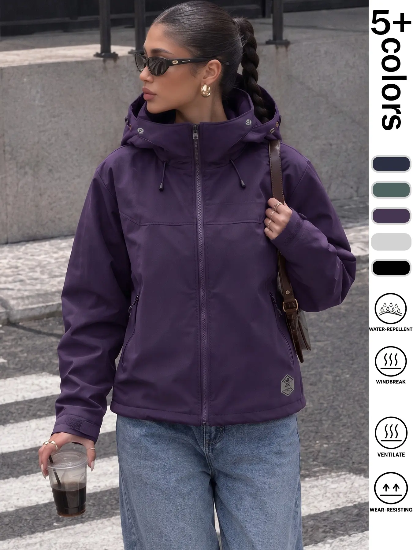 Women's Sporty Waterproof Jacket, Full Seal Softshell Design, Rain Wind Sun Protection, Adjustable Hood, Ideal for Hiking Camping Skiing Outdoor Activities