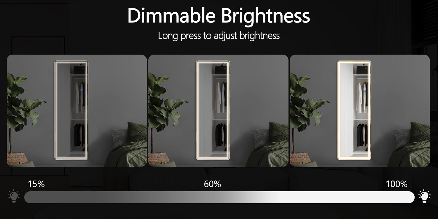 RIMIKING LED Full-Length Mirror, Touch Button Control, Dimmable Brightness, Color Temperature Options,Home Decor, Hd Glass,2164N