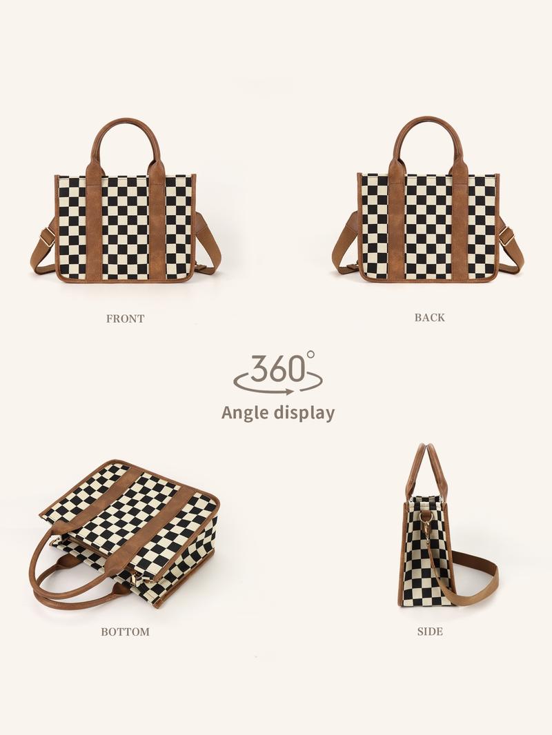 Checkerboard Pattern Tote Bag, Fashionable Canvas Classic Shoulder Bag for Women, Casual Trendy Versatile High-quality Daily Commuting Bag, Girl Fashionable Shopping Bag