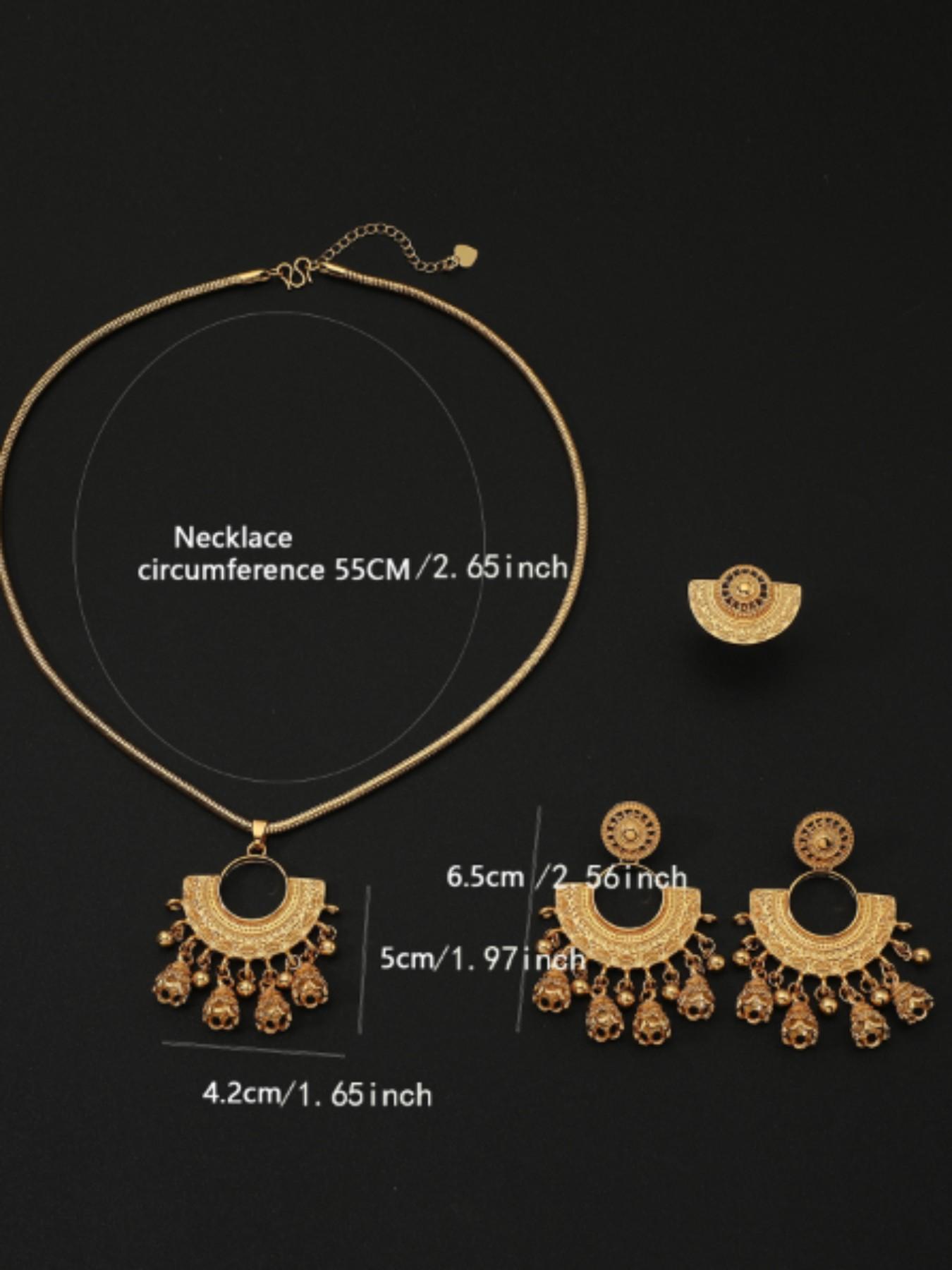 Vintage Bell Set Necklace Earrings Ring, Elegant Ethnic Wedding Party Accessories, All Seasons Jewelry Set