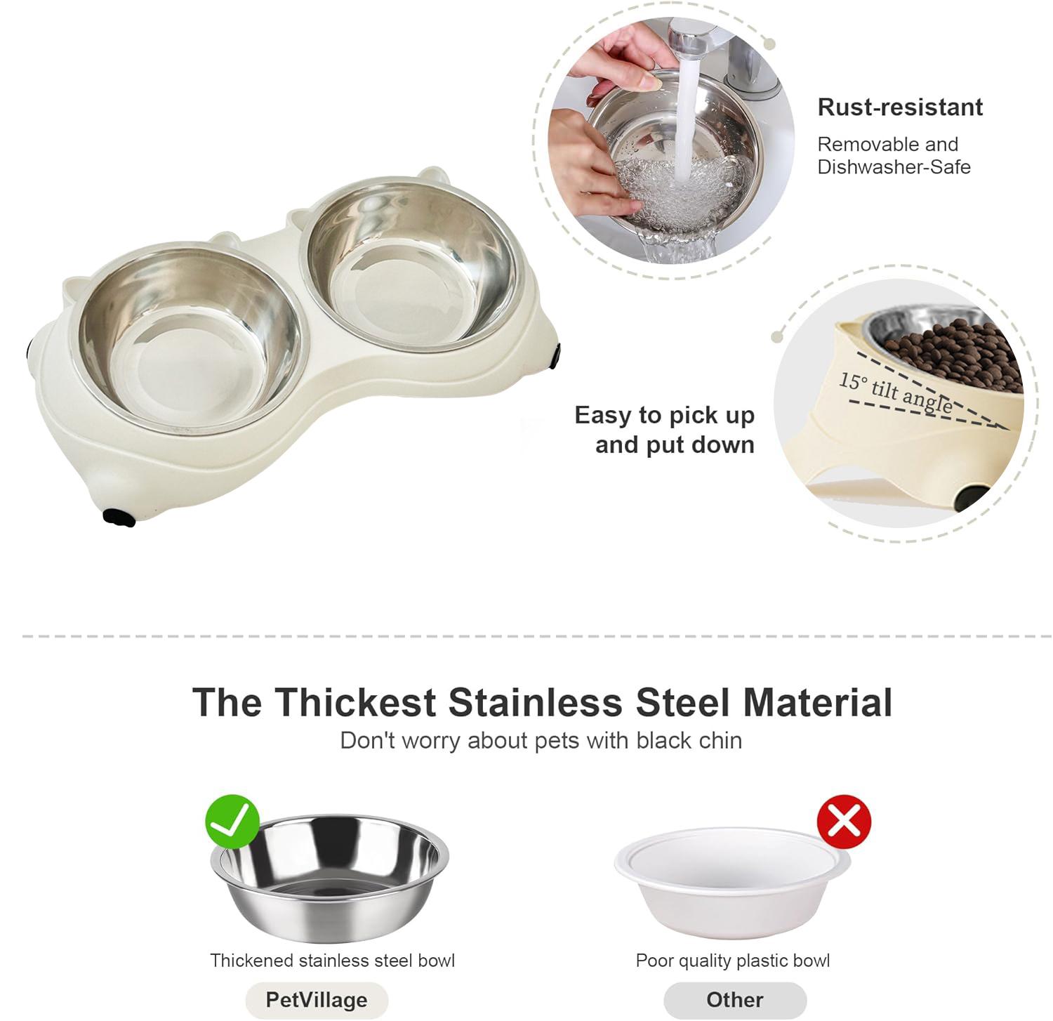 Stainless Steel Dog Bowls Set, Double Food & Water Bowls for Dogs, Dual Dog Food Bowl with 2 Small (18oz*2) Bowl, Non-Slip Pet Bowls Suitable for Puppies, Small and medium Dogs (White)