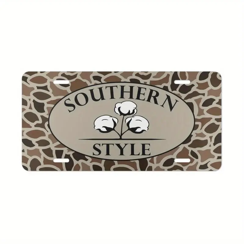 Old School Camo Southern Style License Plate | Vintage Cotton Front Auto Tag Metal Vehicle Car Accessories Cool Country Boy Gift