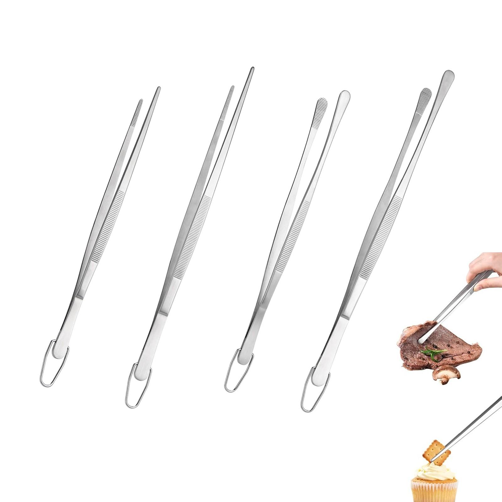 4-Pcs Stainless Steel Food Tongs Heat Resistant for BBQ Grill Cooking Baking Serving Frying Plating Sturdy Kitchen Gadget for Renters Home Cooks Young Families