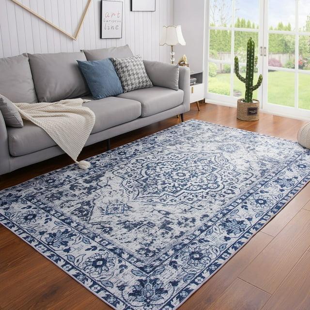 Lochas Boho Area Rug Vintage Tribal Carpet Anti-Slip Rug Washable Persian Carpet for Living Room Bedroom