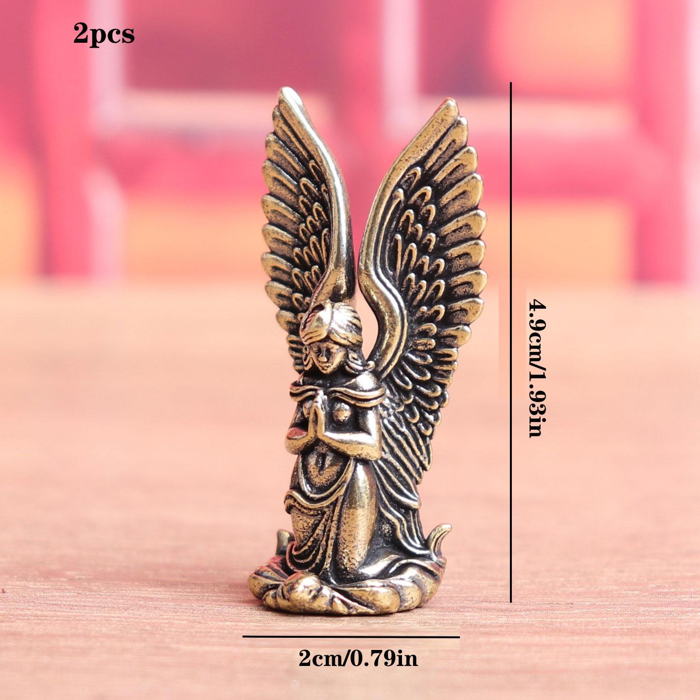 Pure Brass Goddess Angel Guardian Antique Home Decor, Retro Style Desktop Tea Pet Sculpture, Love God Desk Ornament, Girlfriend Gift (4.9cm*2cm)