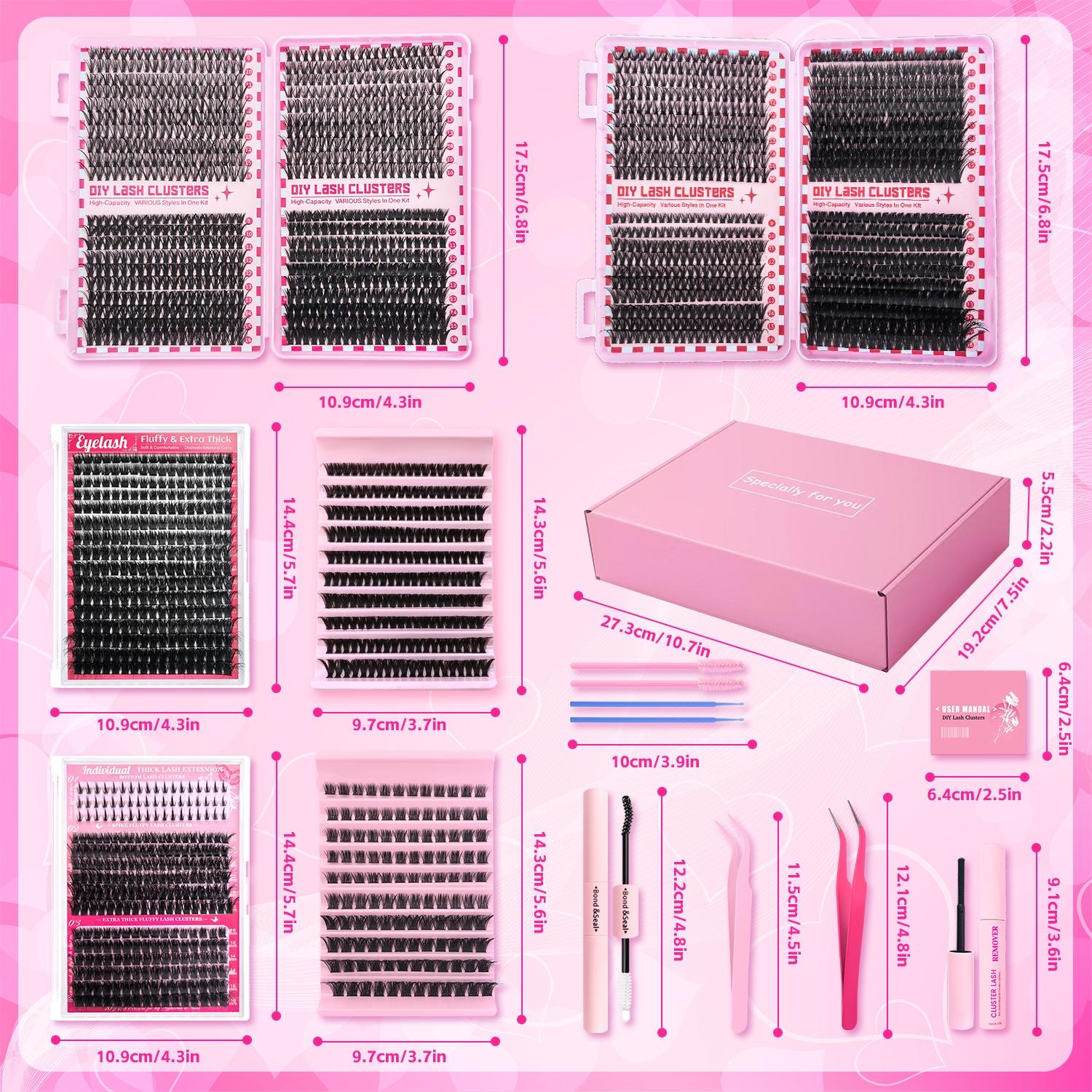 DIY Lash Clusters, DIY False Eyelashes, Waterproof Long-Lasting Fluffy and Weightless, Eyelash Extensions with Ultra-Thin Band Bond & Seal & Remover, Makeup Beginner Friendly, Self Grafting Curling Fake Eyelashes for Women