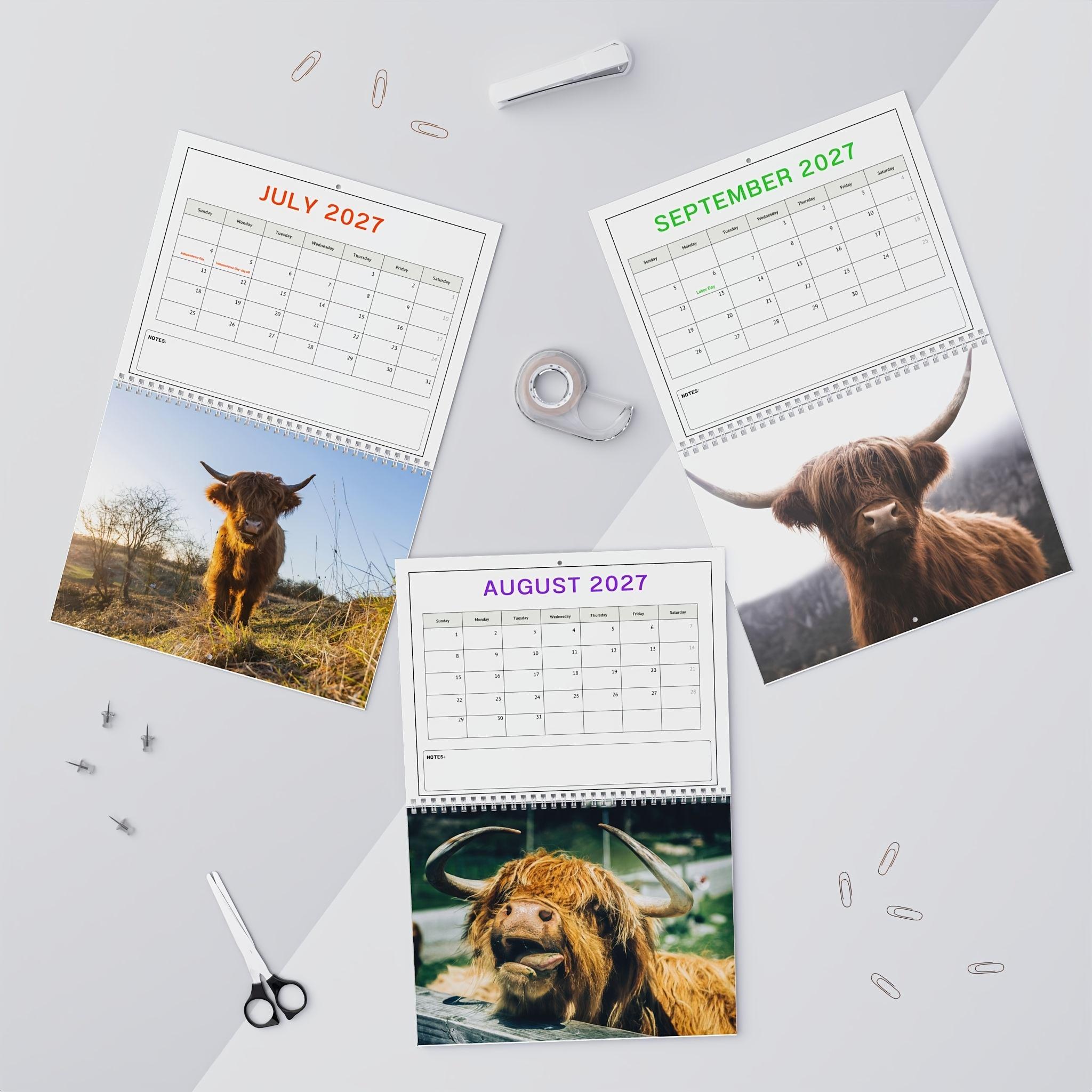 2027 Baby Highland Cows Wall Calendar, Cute Highland Cow Farm Animal Calendar, 12 Month Large Monthly Calendar, December, January, Rustic Farmhouse Gift