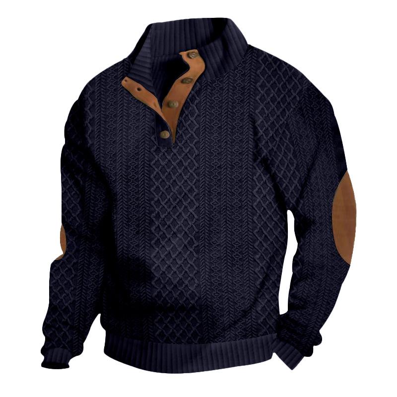 Men's Casual Long Sleeve Knit Pullover Sweater - Mock Neck, Button Collar, Elbow Patches Sports & Outdoor Top (Menswear Knitwear, longsleeves) White, Collared Neck sohochic