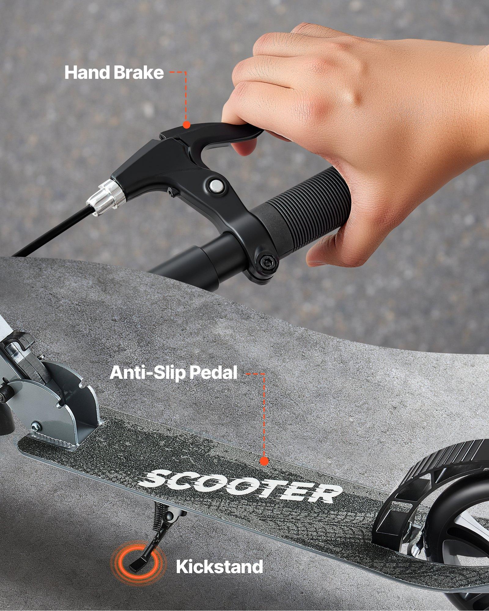 fathersdaygift VEVOR Kick Scooter for Kids Ages 8+, Teens Adults, 2-Wheel Toddler Scooter with Adjustable Height Handlebar, Wide Anti-Slip Deck, Foldable Lightweight Frame for Boys Girls up to 220 lbs, Gray