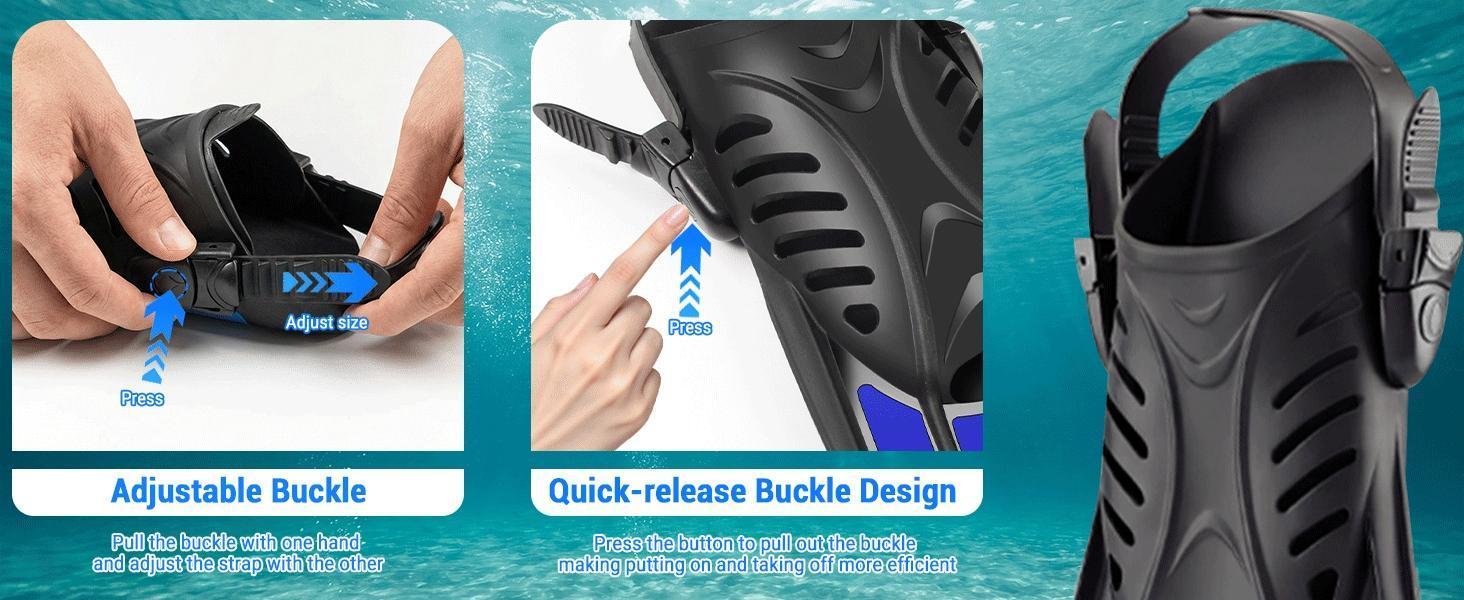 Diving fins Snorkeling Gear for Adults Snorkel fins ，Swim fins Open, Adjustable, Men, Women, Children, Swim Flippers