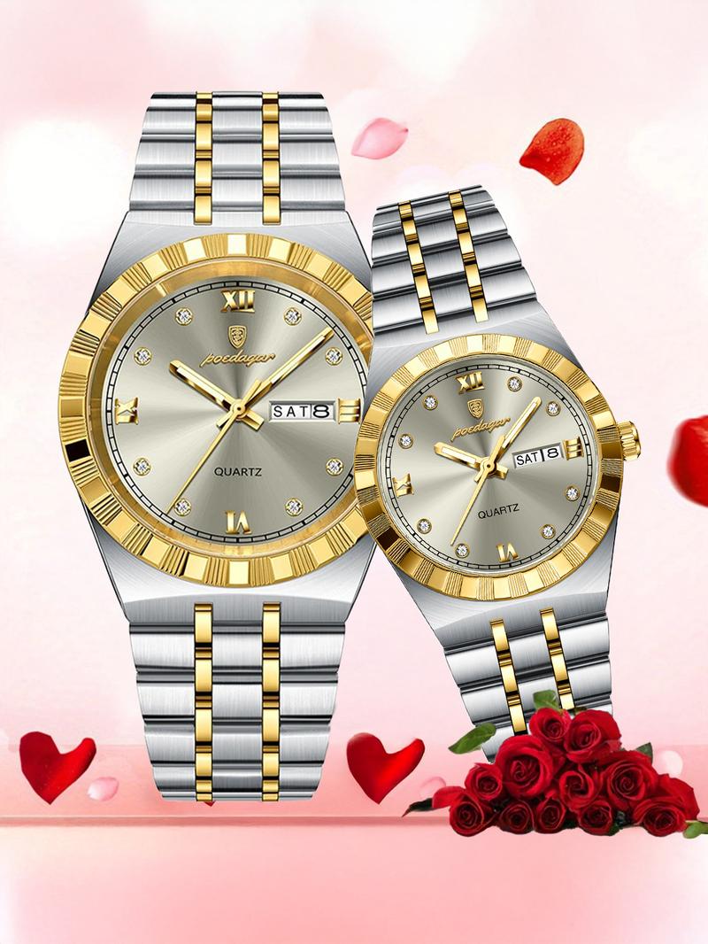 Poedagar couple's set watch quartz watch for men and women waterproof luminous stainless steel watch, lover's watch, suitable for gift giving