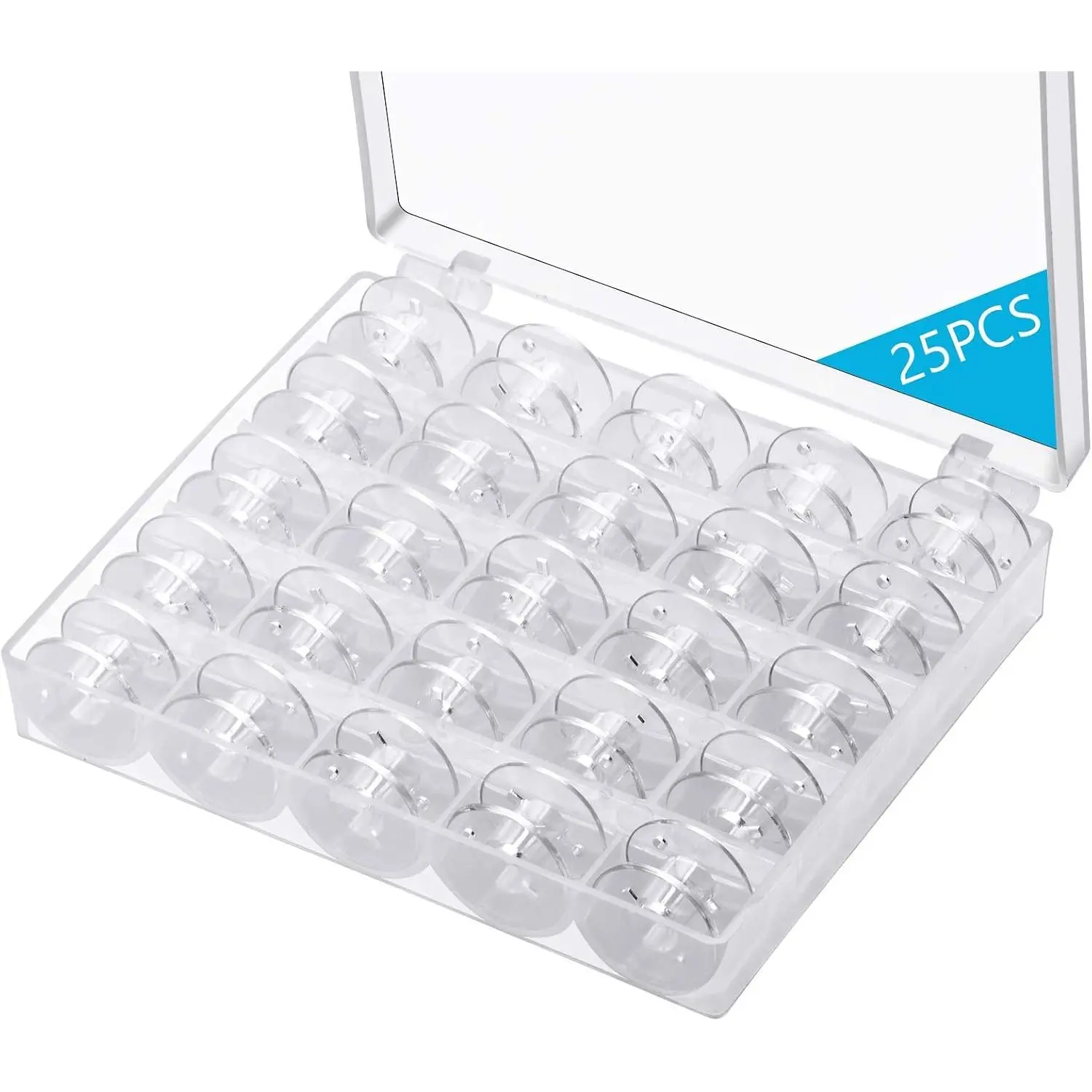 25 count Bobbins for Sewing Machine, Sa156 Bobbins, Bobbins Class 15, Sewing Accessories, Plastic Bobbin with Case(1 Box)