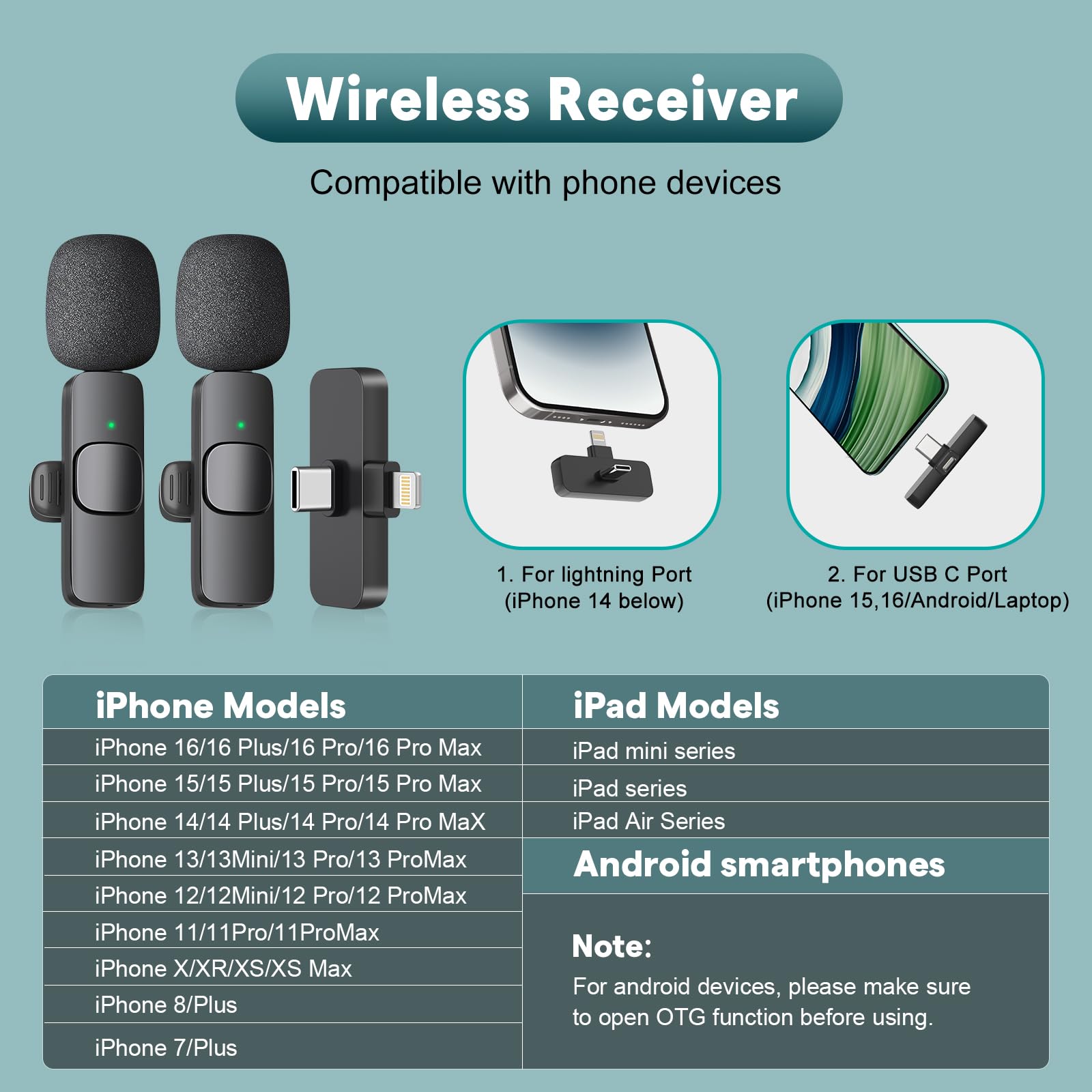 Professional Noise Reduction Wireless Lavalier Microphone Compatible with iOS/Android/PC - Instant Setup, Crystal Clear Audio for Podcasting, Video Recording, Facebook & TikTok