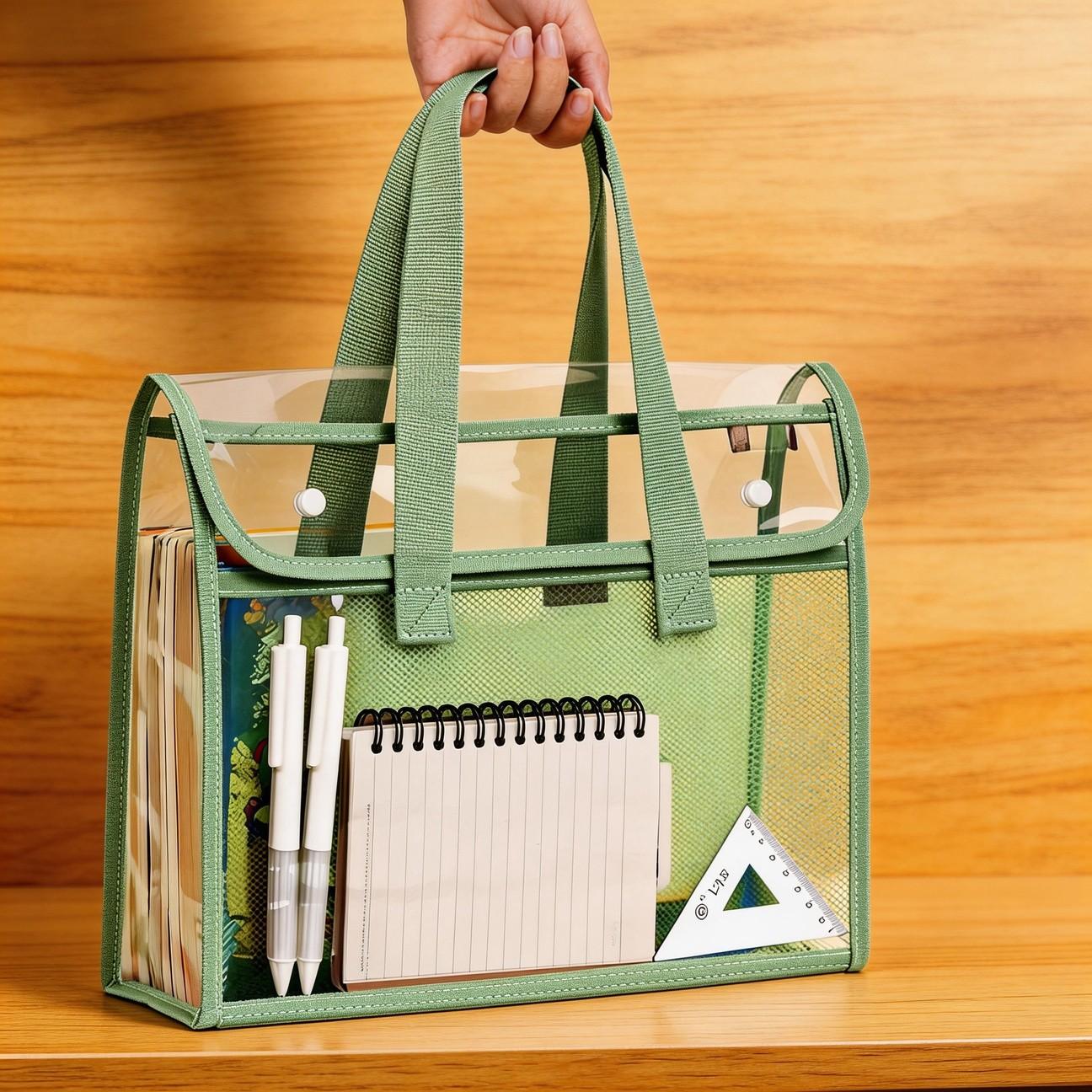 1pc Document Folders, Office Supplies, Expandable Button and Label Pockets, Suitable for School, Home, Office, Commuting, Travel, Portable Design, Transparent and Visible, Ideal for Document & File Organization, Files Organizer