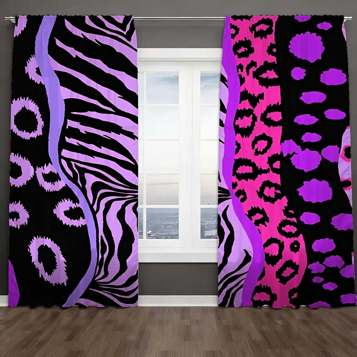 Creative Zebra Leopard Print Curtains Set, Block, Polyester Fiber, Kitchen Bedroom Office Living Room Decor, Home Textile