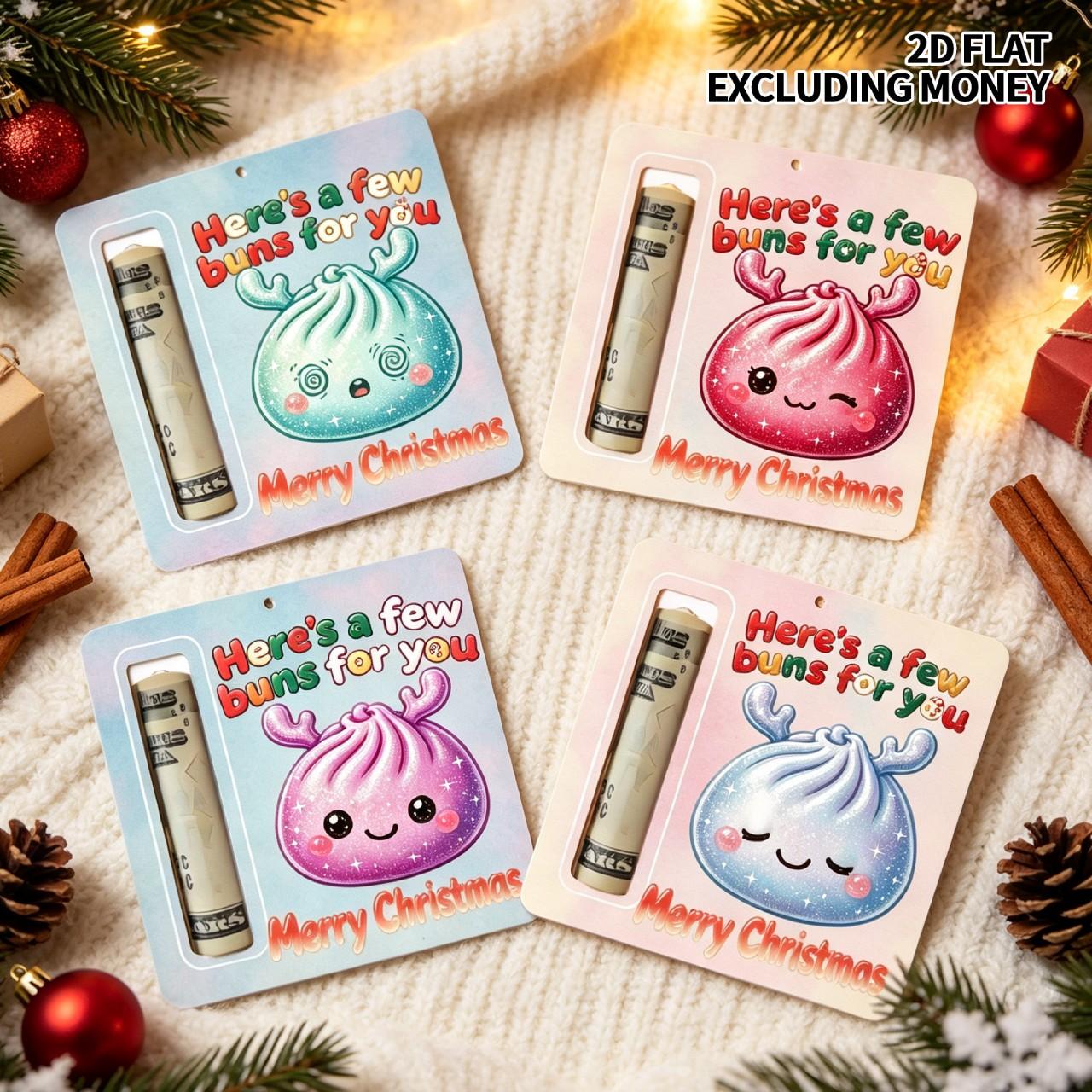 2D FLAT Printed Christmas Ornaments - Festive Money Holder Decor for Holiday Trees - Adorable Cash Gift Card Ornaments with Cute Buns Design - Perfect Christmas Gift for Family, Friends, Sons & Daughters | Ideal for Christmas Stocking Stuffers