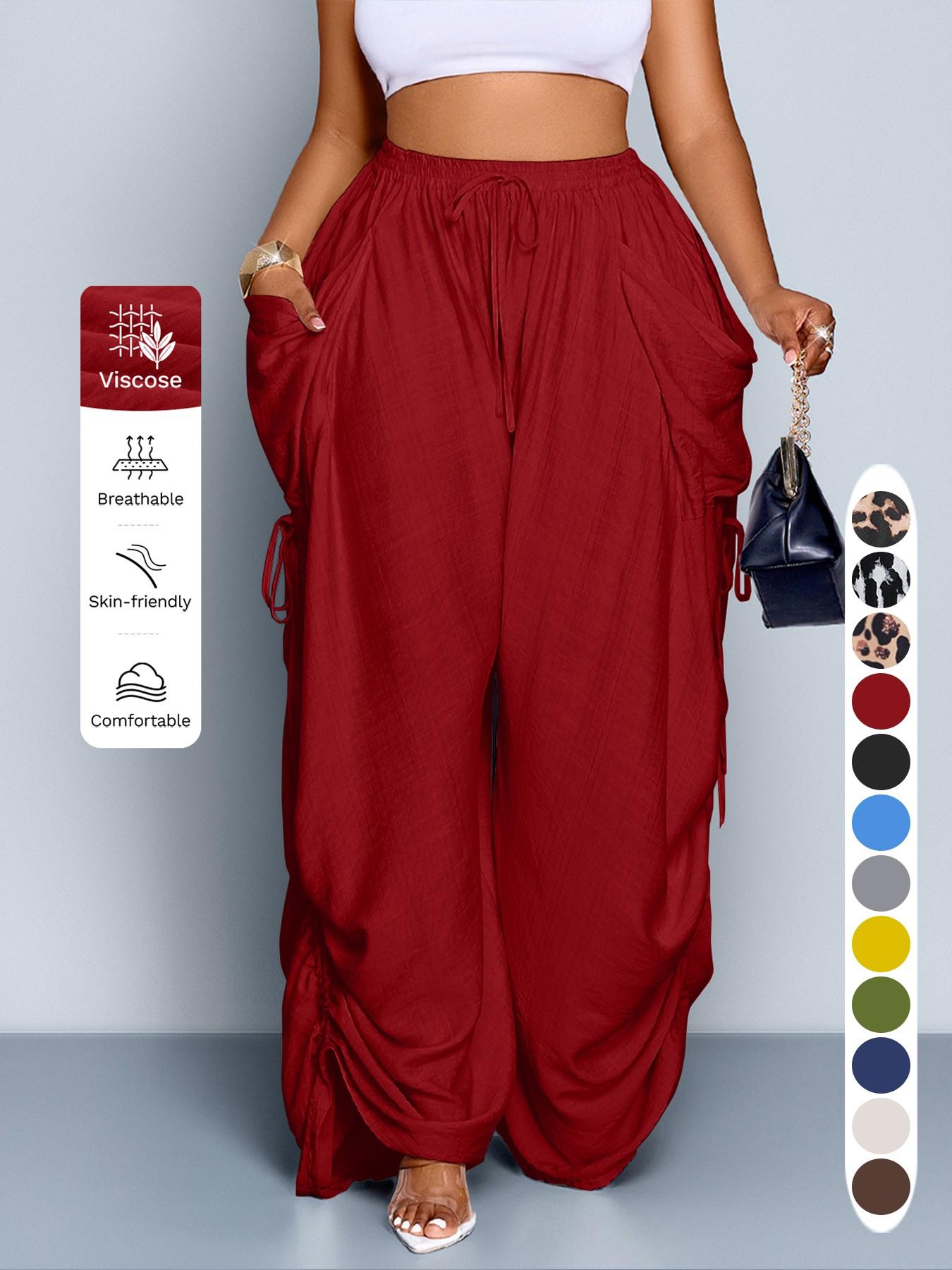 Women's Casual Loose-Fit Wide Leg Pants, All-Season Woven Fabric, Long Plain Design, Daily Commute & Vacation Wear, Womenswear