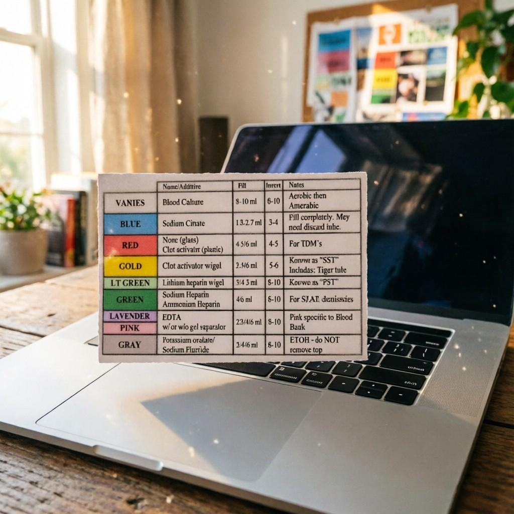 10 Sheets Venous Blood Tube Color Code Quick Reference Cards, Sampling Order & Additive Guide, Medical Care Learning Tool, Nurse/med Student/lab Tech