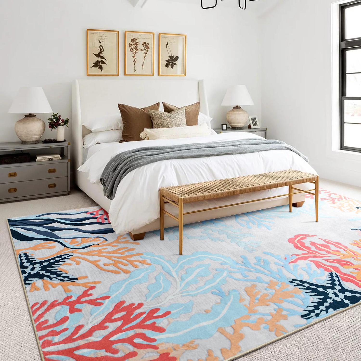 Lochas Floral Washable Living Room Area Rug ,Non-Slip Low-Pile Rugs for Entryway, Throw Small Stain Resistant Kitchen Rugs, Print Carpet for Office, Bedroom, Laundry Room, Nursery, Home Decor