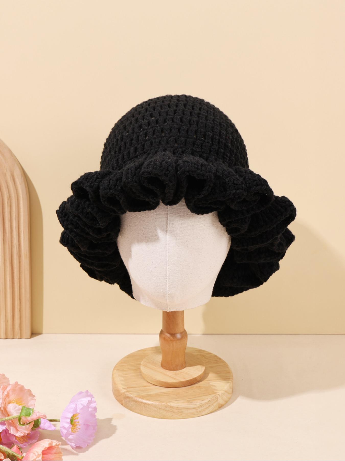 Women's Solid Color Ruffle Knitted Hat, 13 Colors Available, Compact & Exquisite Design, Perfect for Vacations & Gifts