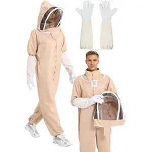 Beekeeping Suit Sting Proof with Goatskin Gloves - Bee Suits for Men and Women with Detachable Veil, Full Body Protection Ventilated Beekeeper Suit for Professional & Hobbyist Beekeepers(L)