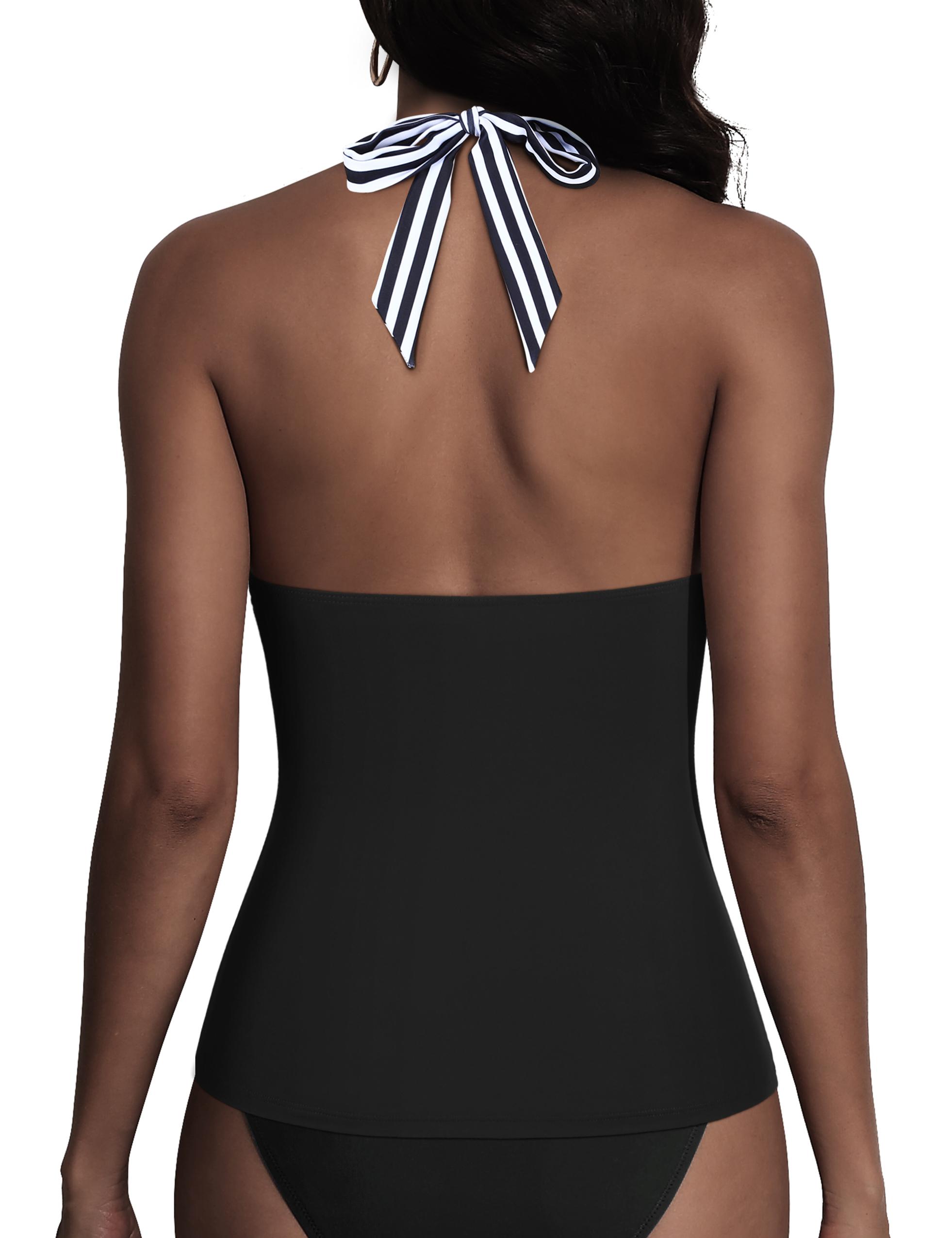 [dealforyoudays]Hilor Women's Underwire Tankini Tops Ruched Tummy Control Bathing Suit Tops Plunging Halter V Neck Swimsuit Twist Swim Top Only