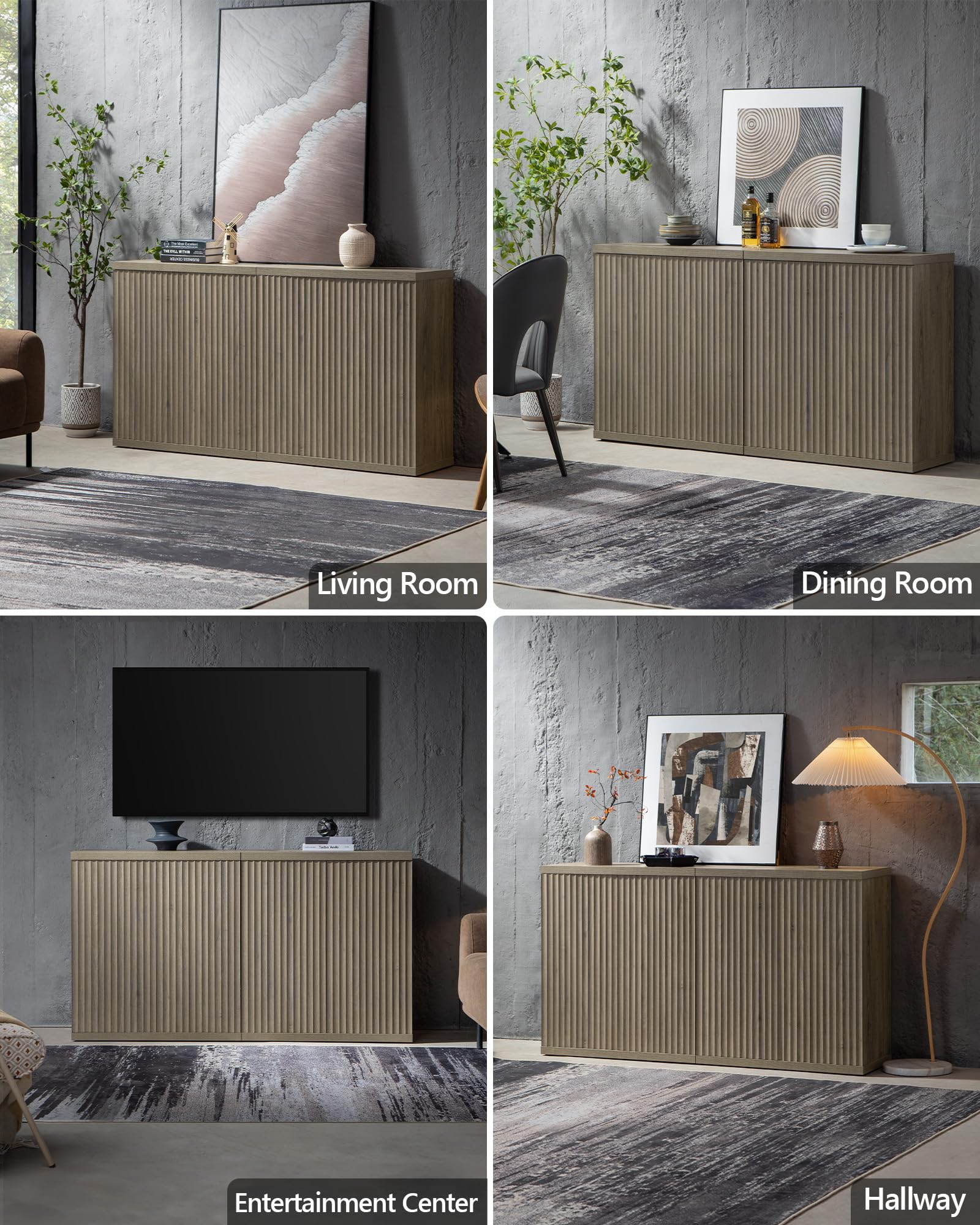 SICOTAS Buffet Cabinet with Storage Accent Sideboard 15.6" x 30.9" x 34.1" Size Modern Credenza with Doors & Shelves Fluted Media Console Mid Century Coffee Bar Table for Living Room Kitchen Dining Room Hallway, Durable