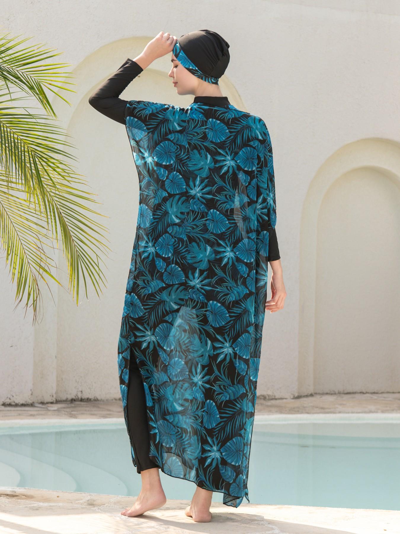 Muslim Ramadan Long Sleeve Pants Set, Women's Conservative Middle East Bikini Full Coverage Swimwear, Summer Beach Vacation Style