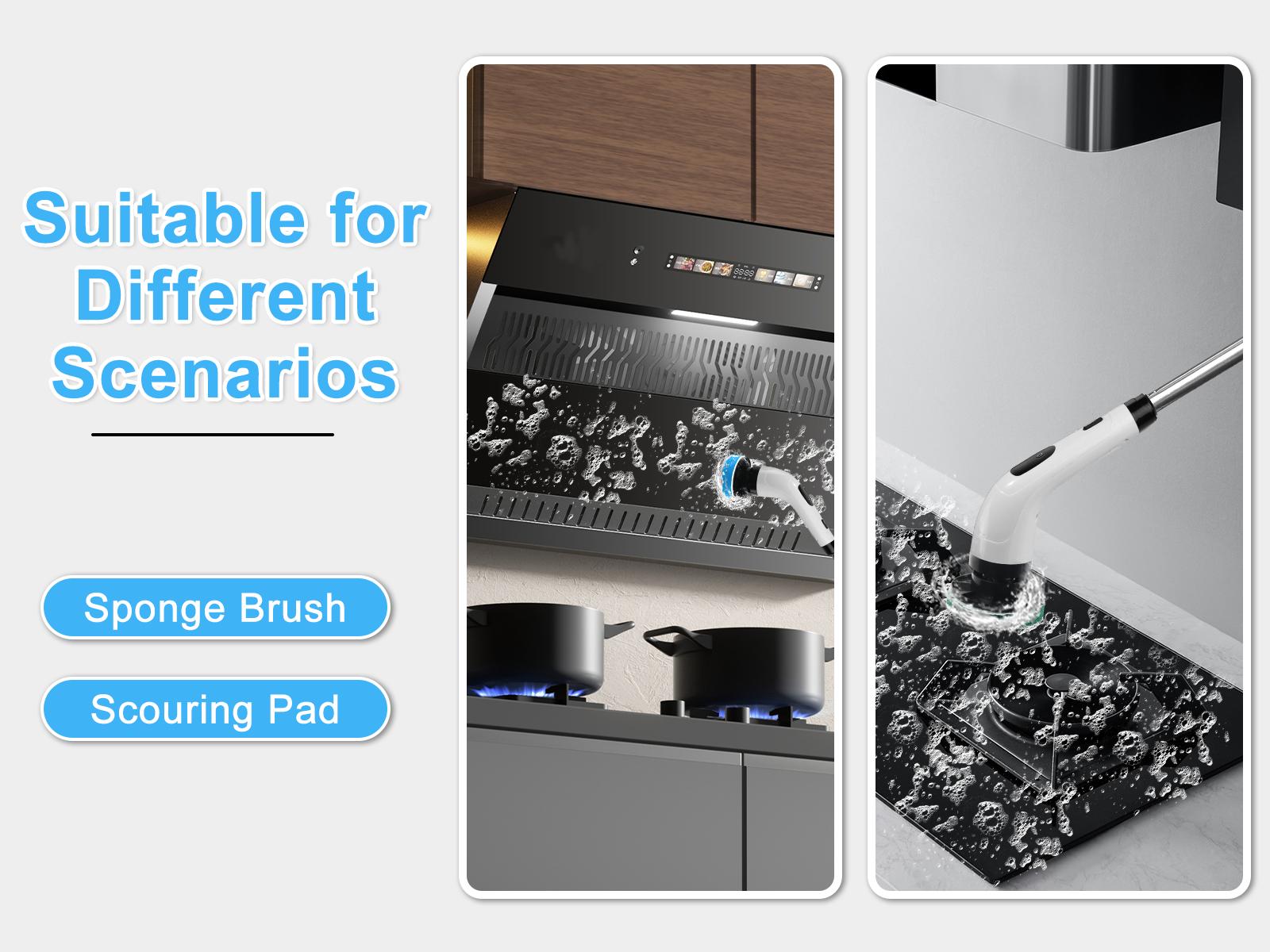 2-Speed Electric Rotating Cleaning Brush with Extendable Handle and Replaceable Brush Heads – Ideal for Deep Cleaning Kitchens, Bathrooms, and Hard-to-Reach Areas.