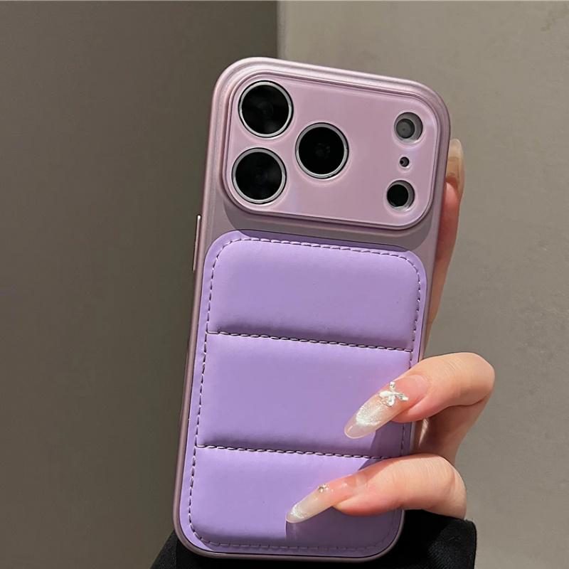 Luxury Down Jacket Phone Case for iPhone 17 16 15 14 13 Pro Max 16Pro 17Pro Shockproof 2-IN-1 Armor Bumper Large Window Cover