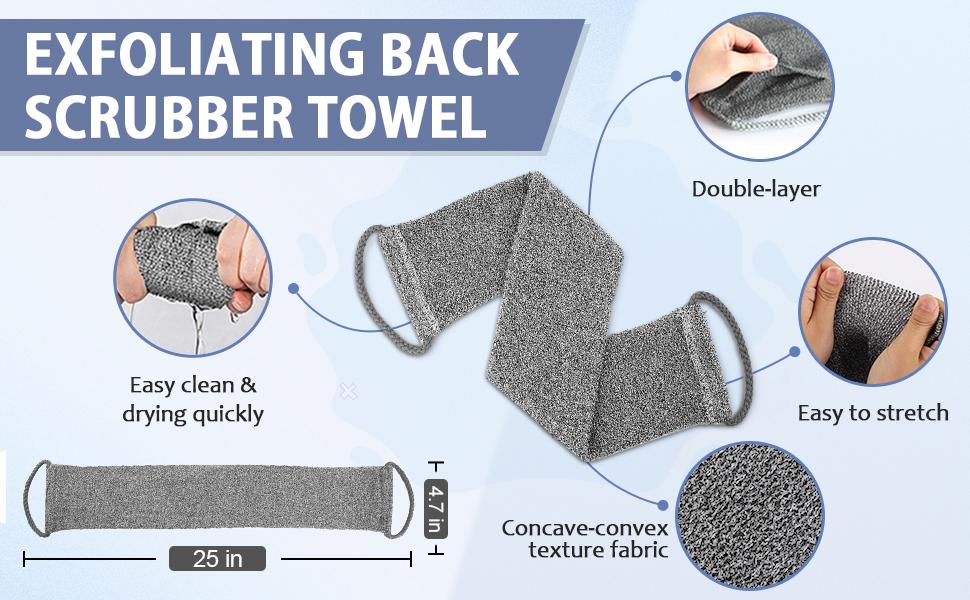 Exfoliating Body Scrubber for Men Women,Premium Bamboo Fiber Body Scrub Towel – Soft, Exfoliating, Gentle Bath Towel for Smooth Skin, Back Scrubber , Deep Clean , Body Exfoliator , Dead Skin Remover , Deep Exfoliation ,	Perfect Gift