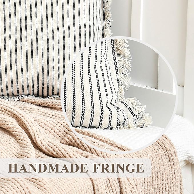2PCS Throw Pillow Covers, Striped Pillowcase and Tassel Decoration Pillow Square Cushion Cover, Polyester Fabric, Sofa Sofa Bed Living Room Farmhouse Decoration 2PCS Throw Pillow Covers, Striped Pillowcase and Tassel Decoration Pillow Square Cushion Cover, Polyester Fabric, Sofa Sofa Bed Living Room Farmhouse Decoration