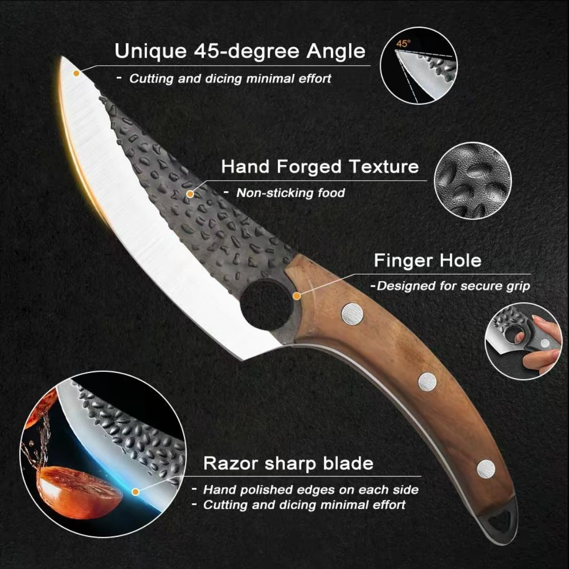 Viking Knife Hand Forged with Sheath KnifeSharpener High Carbon Steel Meat Knife forCamping, Outdoor, Deboning, BBQ, Best Gift Home Black Cutting Heavy Duty