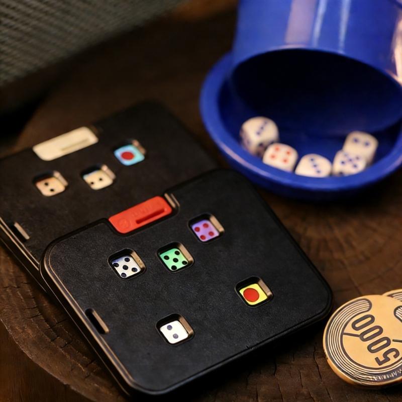 Press Button Dice Roller Game Cards, Tabletop Party Game Essential, Creative Gift for Boys, 5 Dice Tray Set, Must-Have Party Game