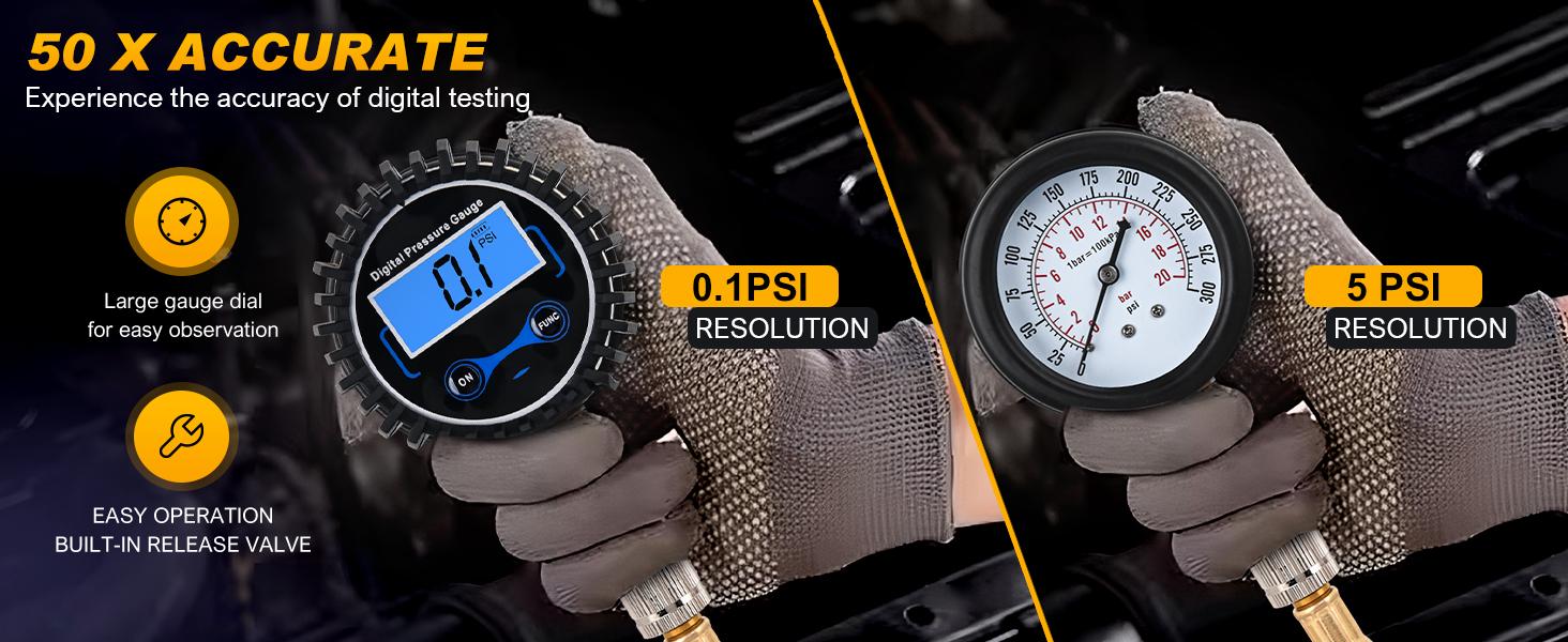 Nilight Compression Tester Kit, Digital Compression Gauge 0-250PSI Automotive Tool for Petrol Gasoline Engine Cylinder Compression Test with Adapter & Hose Digital Tire Wireless Tire Digital Tire Car  dealsforyoudays Truck Vehicle Motor