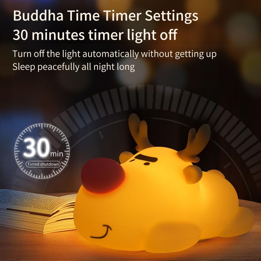 Baby Night Light, 3-Level Adjustable Charging Nursery Lamp, Timer Reindeer Touch Bedside Lamp, Baby Room Decor, Suitable for Breastfeeding Infants