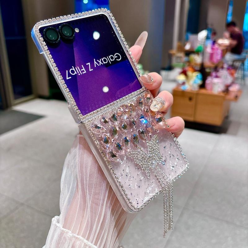 Luxury Rhinestone Butterfly Cute Phone Case For Samsung Galaxy Z Flip 7 6 5 4 Z Flip6 ZFlip7 Cover Korean Hard Cases ZFlip7 Capa