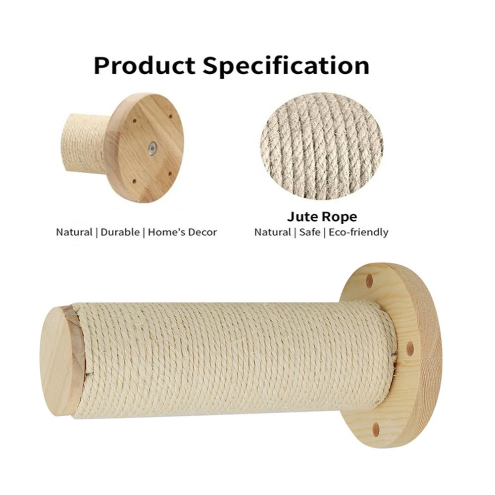 Modern Crude Wood Wall Mounted Cat Nest Bed Climbing Shelves With Sisal Scratching Post- Cat Houses & Condos for Indoor Cats Playing and Relaxation