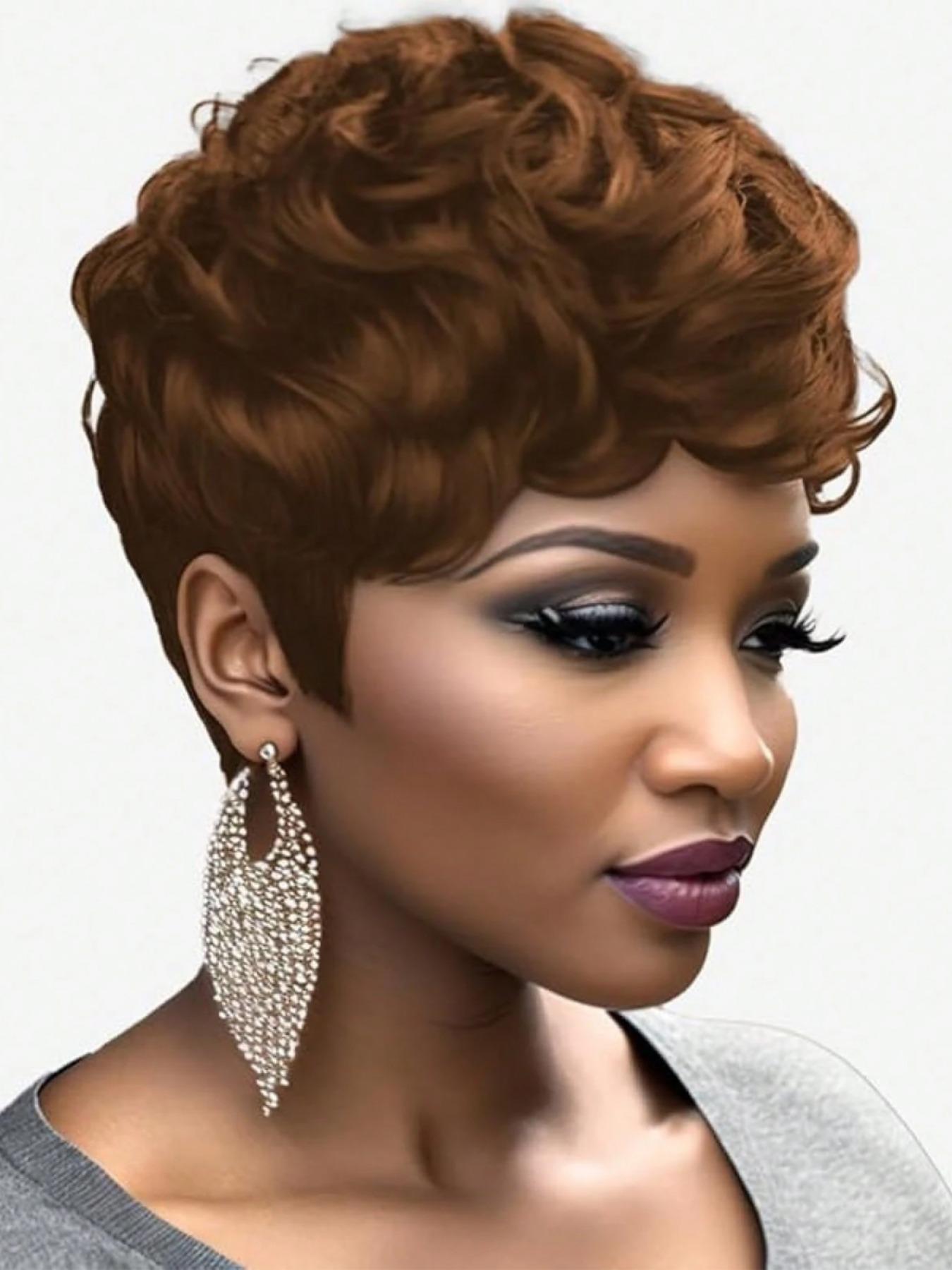 Short Pixie Wigs Short Black Curly Pixie Wigs Synthetic Hair Wigs Natural Wavy Black Burgundy grey Pixie Cut Wig Short Curly Layered Pixie Wig Stylist Friendly Wig