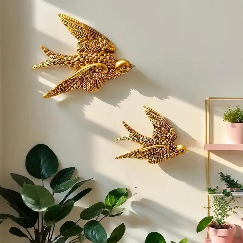 ⭐【Gallery Wall Hack】Textured Faux Brass Bird Sculptures ｜ Eclectic 3D Wall Art ｜ Maximalist Room Addition
