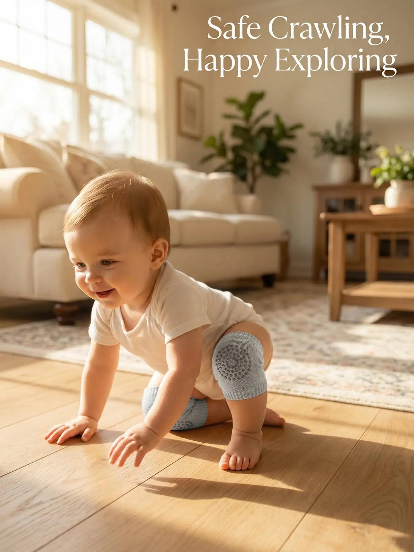 Baby knee pads, simple solid-color basic style, non-slip, moderate thickness, suitable for all seasons, unisex.