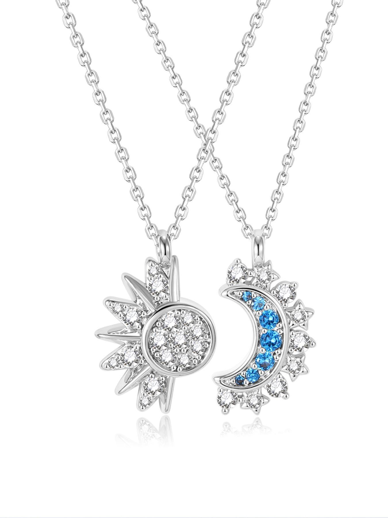 Couple Necklace European Style Trendy Creative Stackable Sun Moon Pendant, Vintage Two-In-One Affordable Jewelry for Lovers and Friends