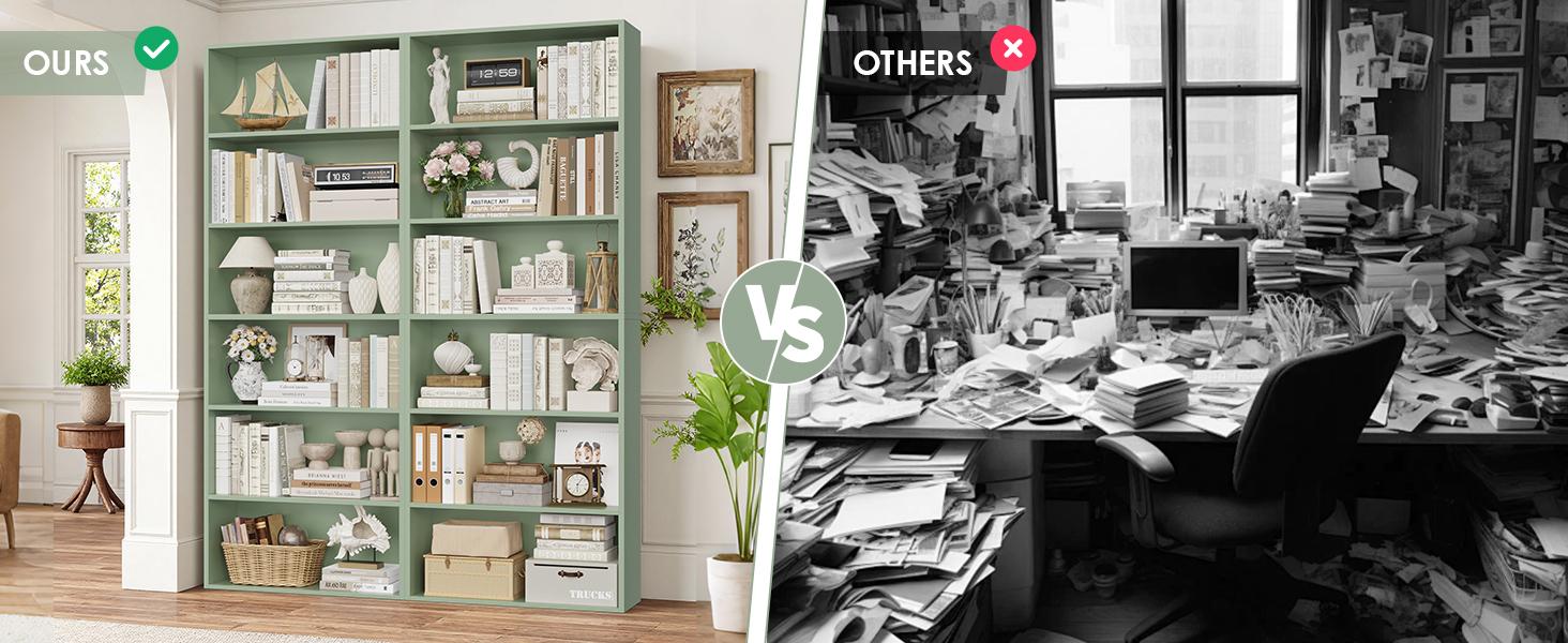 FOTOSOK 70.8" Tall Bookcase Shelf, 6 Tier Wide Bookshelf with Storage, Billy Bookcase Set of 2, Large Bookshelf for Living Room, Home Office