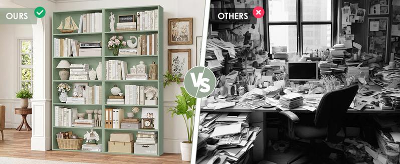 FOTOSOK 70.8" Tall Bookcase Shelf, 6 Tier Wide Bookshelf with Storage, Billy Bookcase Set of 2, Large Bookshelf for Living Room, Home Office