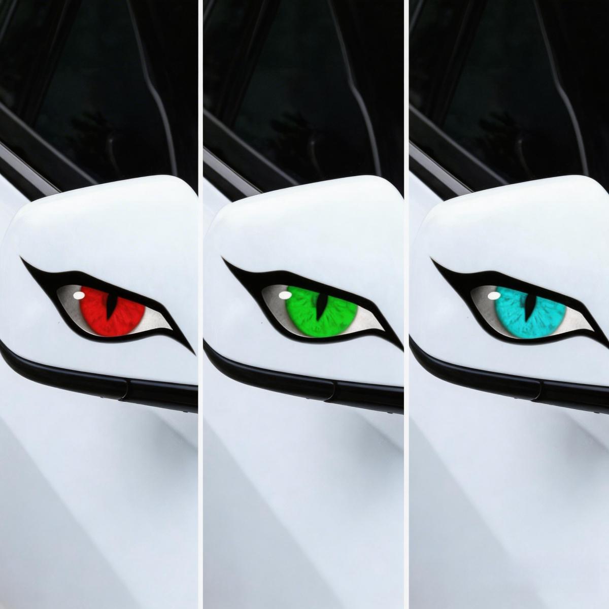 3-Pack Raptor Eye Car Mirror Stickers – Aggressive Predator Decals for Trucks SUVs JDM Cars| Waterproof Vinyl Peel and Stick Exterior Accessories, Red/Bule/Green
