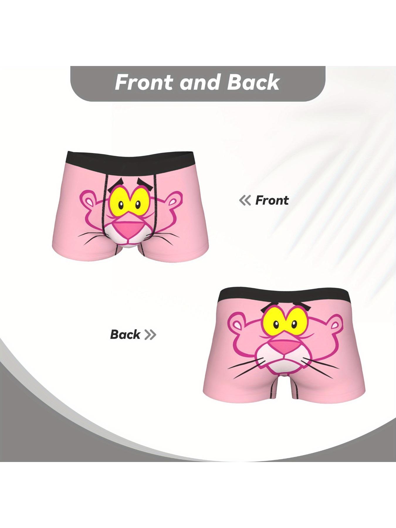 Funny Pink Leopard Cartoon Boxers, Retro 60s Big Cat Face, Naughty Gag Gift for Him, Boxer Shorts