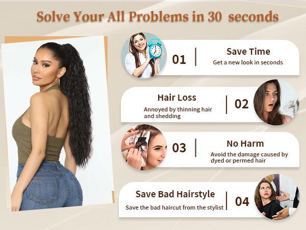 [ AISI HAIR ] Ponytail Extension Claw 30" Curly Pony Tail Clip in Claw Hair Extensions Fluffy Natural Looking Synthetic Hairpiece for Women Blonde Highlight