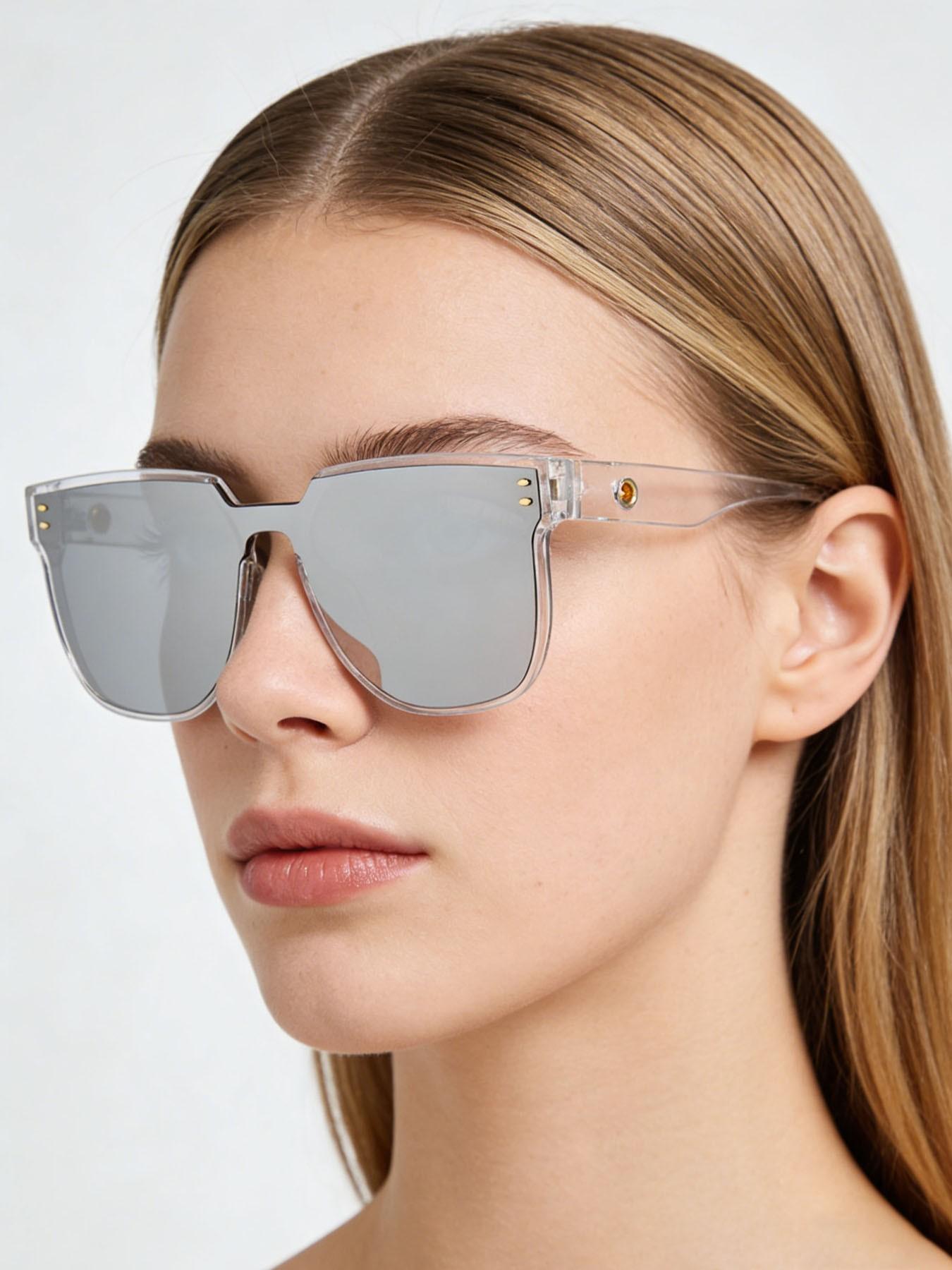 Flat Top Mirror Lens Sunglasses for Women, Summer Trendy Casual Clear Frame Sunglasses for Everyday Use, Fashion Accessories for Outdoor Activities, Fashionable Frames Sunglasses
